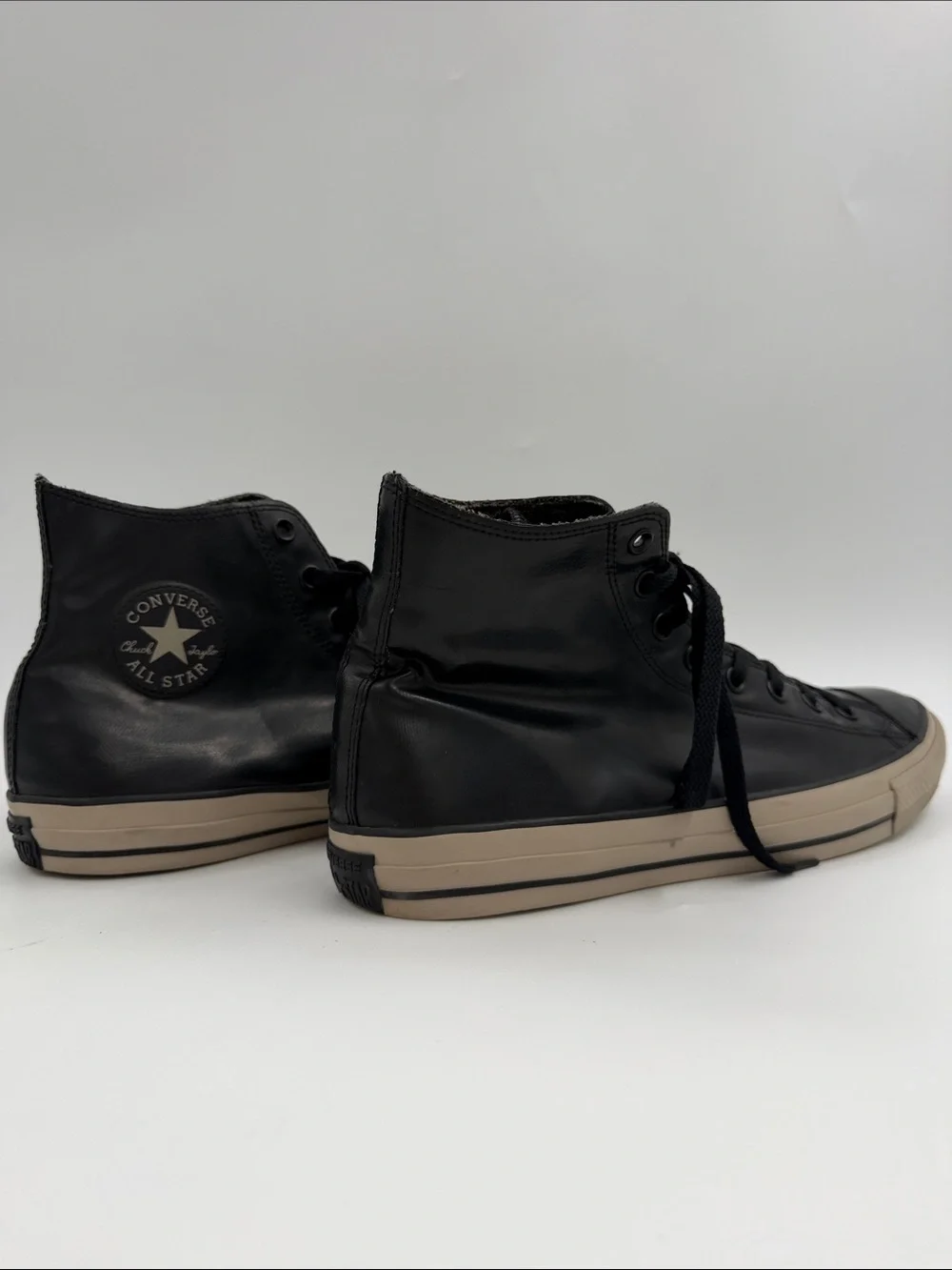 Converse Chuck Taylor All Star Rubber Hi Black Leather Tan Soles Men's Size 13.0